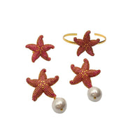 Handcrafted Amalfi 3-piece starfish accessory set featuring gold-plated earrings, matching ring, and bangle paved with brick-colored zirconias - Modena Collection by iottigleam