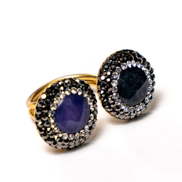 Handcrafted Asya I two-stone ring featuring two unique natural stones on a gold-plated open band - Anima Collection by Iottigleam