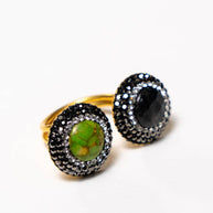 Handcrafted Asya II two-stone ring featuring unique natural stones with organic textures on an open gold-plated band - Anima Collection by Iottigleam