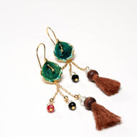 Handcrafted Caliona Flower Calla Lily earrings featuring dangling strands with colorful beads and a bohemian tassel finish - Anima Collection by iottigleam