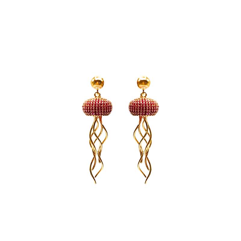 Handcrafted Capri jellyfish-shaped earrings gold-plated and paved with brick zirconias for a chic, modern accessory look - Modena Collection by iottigleam
