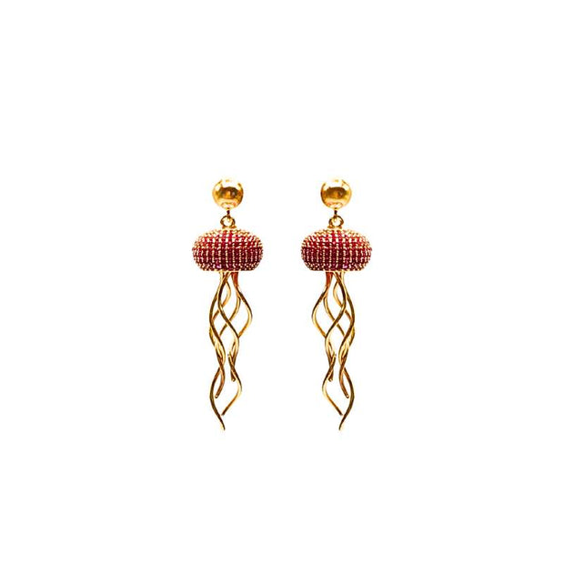 Handcrafted Capri jellyfish-shaped earrings gold-plated and paved with brick zirconias for a chic, modern accessory look - Modena Collection by iottigleam