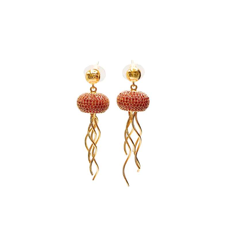 Handcrafted Capri jellyfish-shaped earrings gold-plated and paved with burnt orange zirconias for a chic, modern accessory look - Modena Collection by iottigleam
