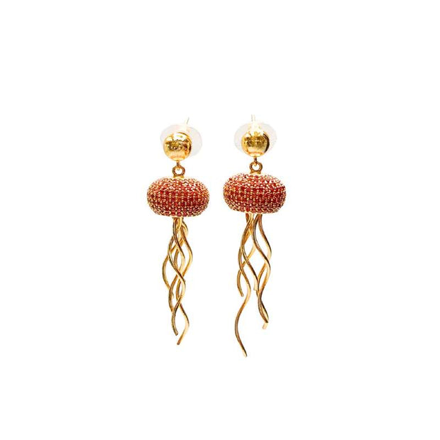 Handcrafted Capri jellyfish-shaped earrings gold-plated and paved with burnt orange zirconias for a chic, modern accessory look - Modena Collection by iottigleam