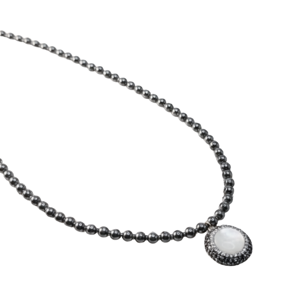 Hematite choker with mother of pearl pendant