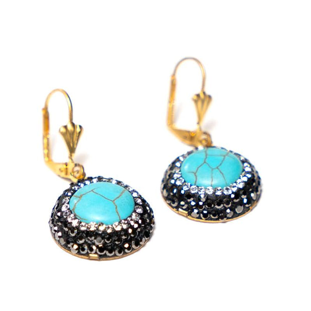 Handcrafted Devi earrings featuring a vivid round turquoise stone with a smooth polished finish - Anima Collection by iottigleam