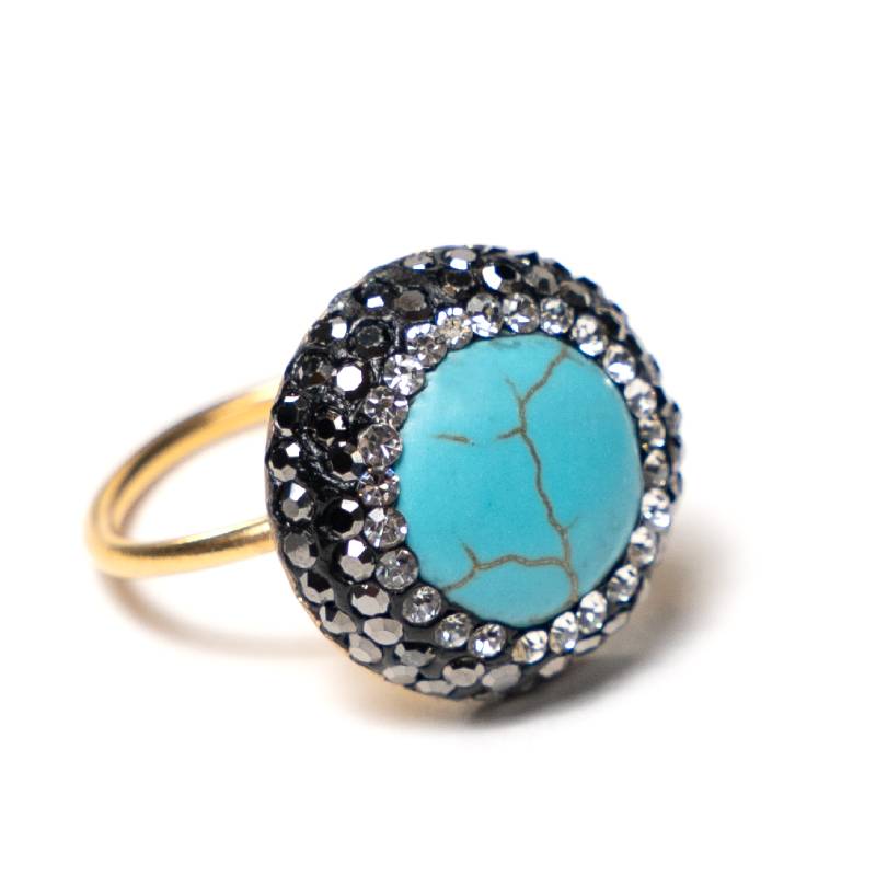 Handcrafted Divina ring featuring a round vibrant turquoise stone on a gold-plated band - Anima Collection by Iottigleam