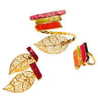 Lucca gold plated leaf design jewelry set featuring variscite stone bangle ring and earrings found at iottigleam