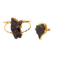 Matera gold plated jewelry set featuring natural black kyanite stone bangle and ring found at iottigleam