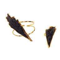 Matera gold plated jewelry set featuring natural black kyanite stone bangle and ring found at iottigleam