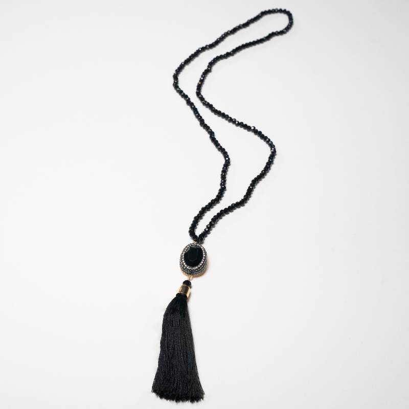 Handcrafted Nox necklace featuring a brilliant black zirconia center stone set among delicate black beads - Anima Collection by Iottigleam