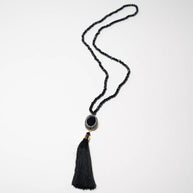 Handcrafted Nox necklace featuring a brilliant black zirconia center stone set among delicate black beads - Anima Collection by Iottigleam