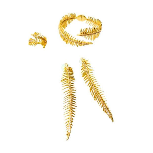Handcrafted Portofino 3-piece accessory set featuring gold-plated earrings, matching ring, and a sleek bangle for a modern daily look - Modena Collection by iottigleam