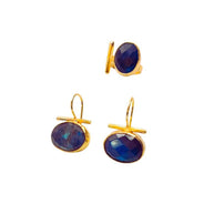 Handcrafted Ravello accessory set featuring gold-plated earrings and a matching ring with iridescent blue-green labradorite stones - Modena Collection by iottigleam