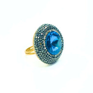 Handcrafted Sirona Blue ring with radiant blue zirconia on a gold-plated band - Anima Collection by Iottigleam