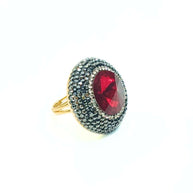 Handcrafted Sirona Red gold-plated ring with bold red zirconia - Iottigleam Anima Collection    