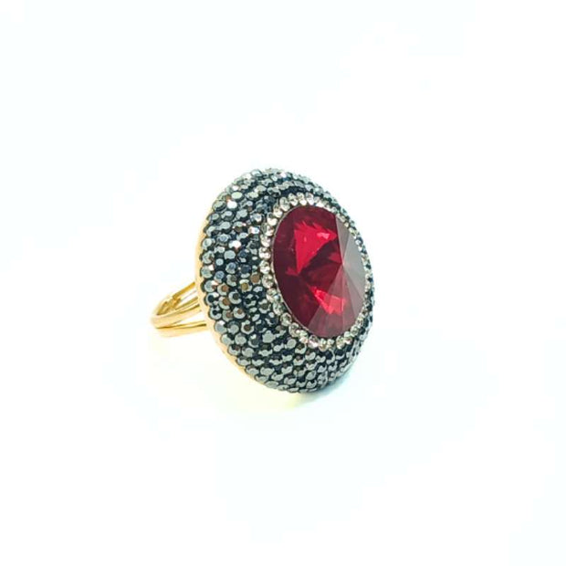 Handcrafted Sirona Red gold-plated ring with bold red zirconia - Iottigleam Anima Collection    