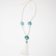 Handcrafted Tanith necklace featuring 3 natural turquoise stone and white glass pearl beads - Anima Collection by Iottigleam