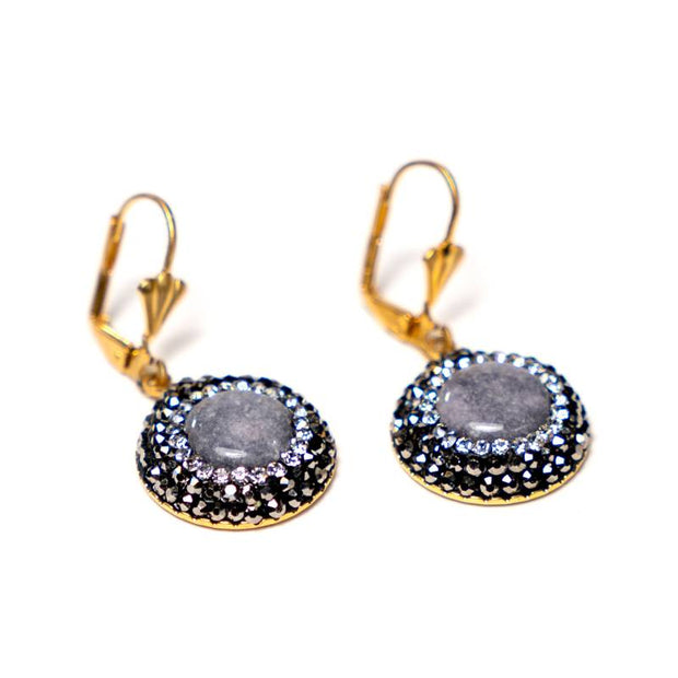 Handcrafted Tara earrings featuring a natural grey quartz stone with a soft, non-reflective matte finish - Anima Collection by iottigleam