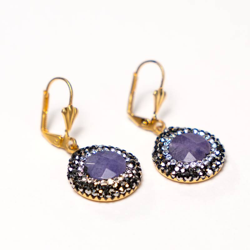 Handcrafted Tara earrings featuring a natural purple quartz stone with a soft, light-absorbing matte finish - Anima Collection by iottigleam
