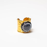 Handcrafted Zorya Grey Quartz I ring with a round grey quartz center stone on a gold-plated band - Anima Collection by Iottigleam