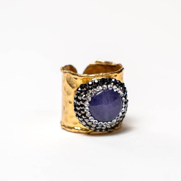 Handcrafted Zorya Purple Quartz I ring with a light-catching lavender purple quartz stone on a gold-plated band - Anima Collection by Iottigleam
